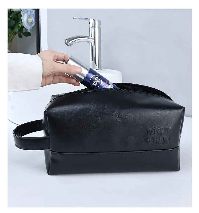 Zipper PU Leder Männer Business Tragbare Lagerung Tasche Toilettenartikel Organizer Frauen Reise Kosmetik Tasche Hängen Wasserdichte Waschen Beutel – Detail 6