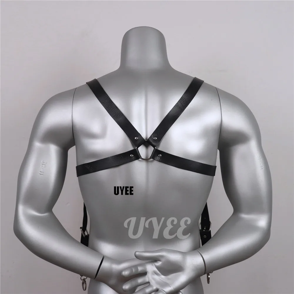 UYEE Fashion Suspender for Men PU Leather Harness Straps Shirt Stays Belt Women Braces X-back Adjustable Mens Belts Accessories