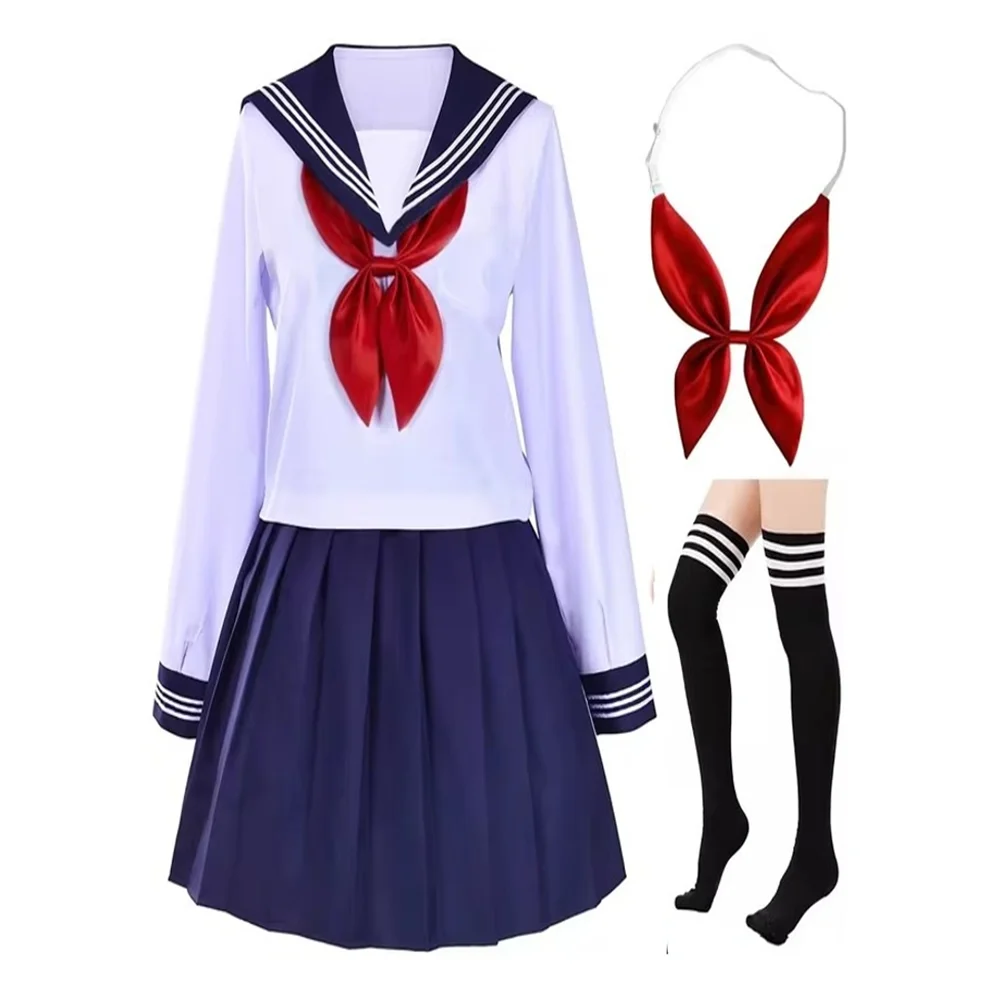 Classic Japanese School Girls Sailor Dress Shirts Uniform Anime Cosplay Costumes with Socks Set