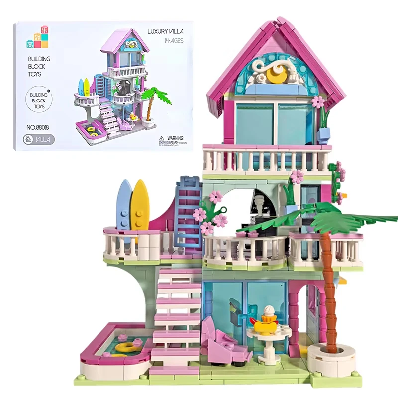 

Friends City House Summer Holiday Seaside Villa Castle Building Blocks Sets Apartment Swimming Pool Toys Gifts For Children Girl