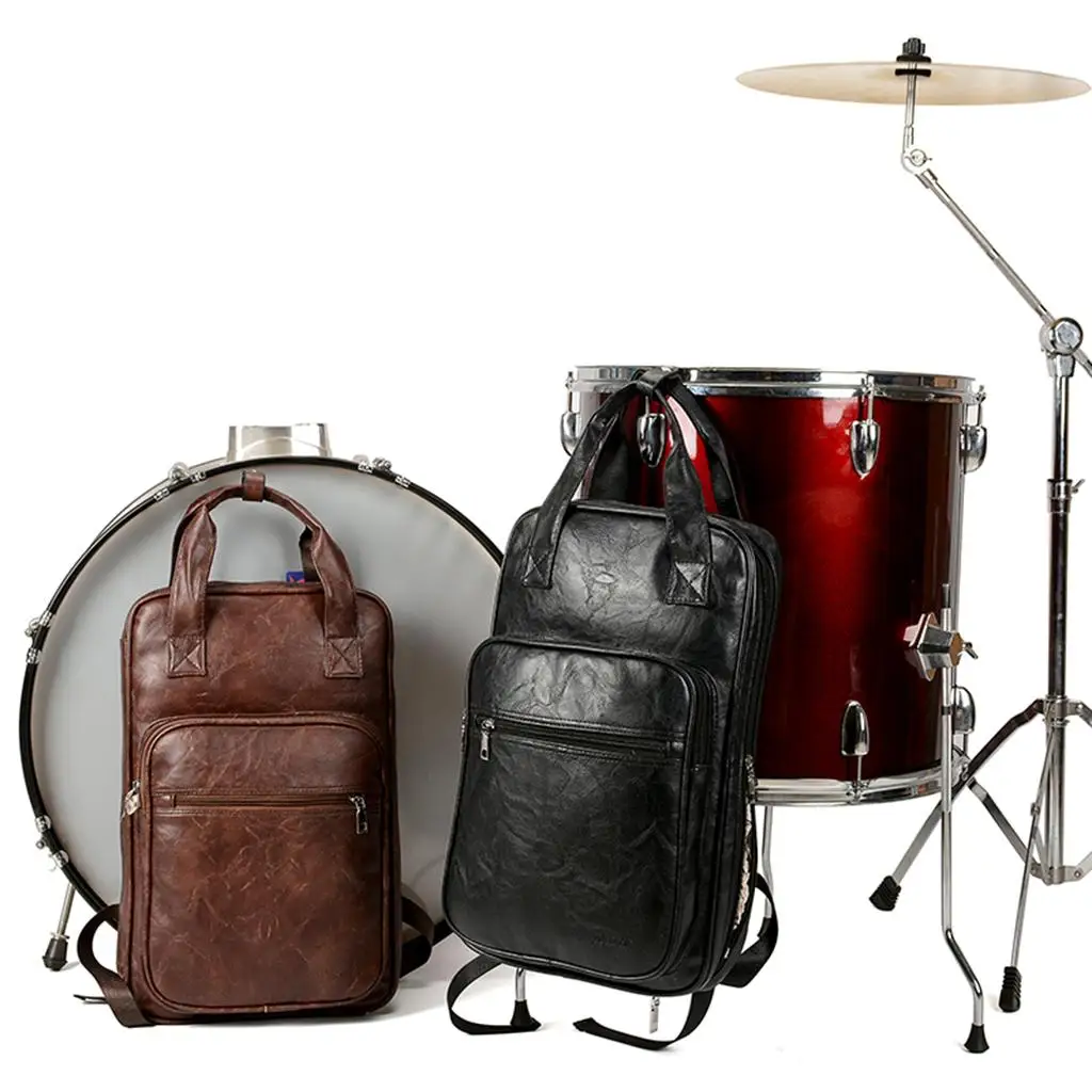 PU Leather Drum Stick Drumsticks Bag Carrying Case Parts Accessory Drum Stick Gig Bag Handbag Backpack Music Score Book Bag