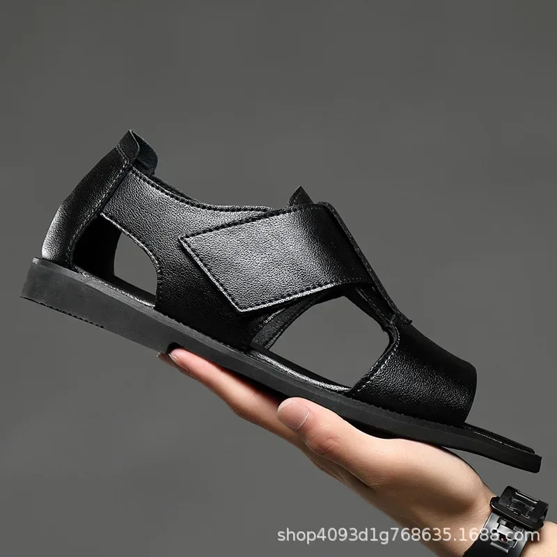 Sandalias romanas para hombre, zapatos de plataforma de Punta abierta, de cuero, informales, para playa y exteriores, 2023