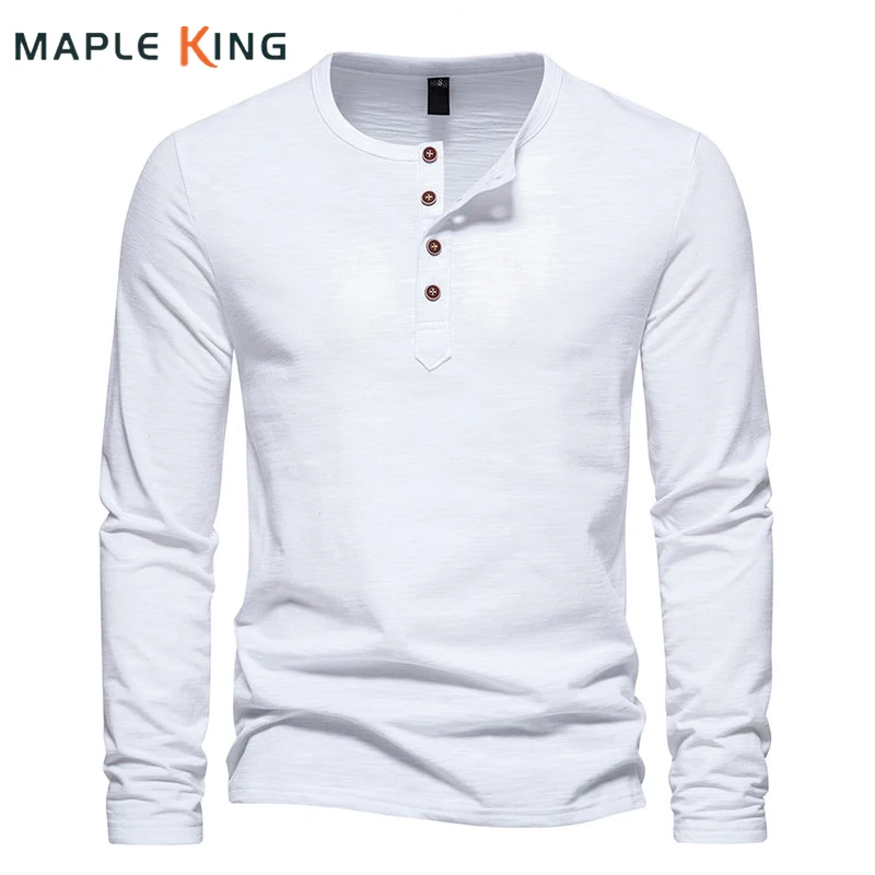 Men Clothing Tee Shirts Homme 2023 Vintage Long Sleeve Hip Hop Hipster Henley Basic Tshirts Mens Button Up Workout Camisetas Top