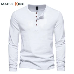 Men Clothing Tee Shirts Homme 2023 Vintage Long Sleeve Hip Hop Hipster Henley Basic Tshirts Mens Button Up Workout Camisetas Top