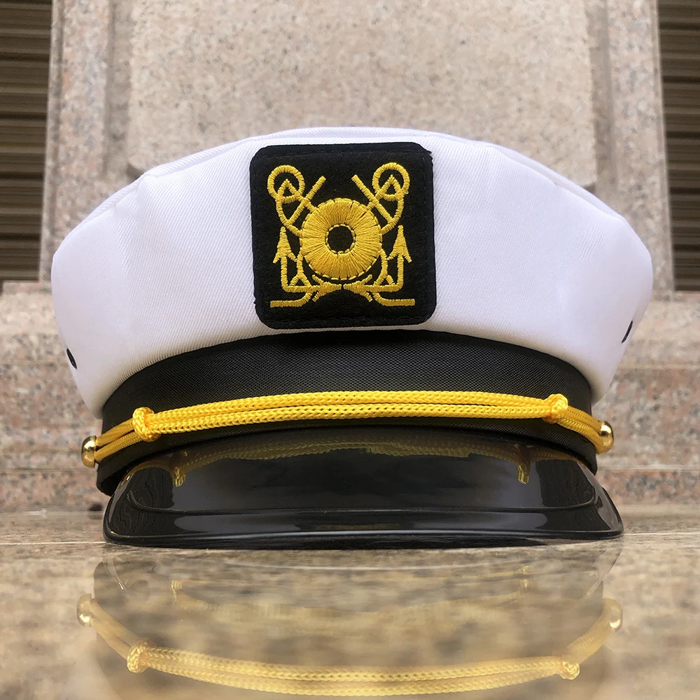 Adult Yacht Military Captain Hats White Handwork Embroidered Navy Hat Sailor Hat Party Role-playing Props Dress Accessories