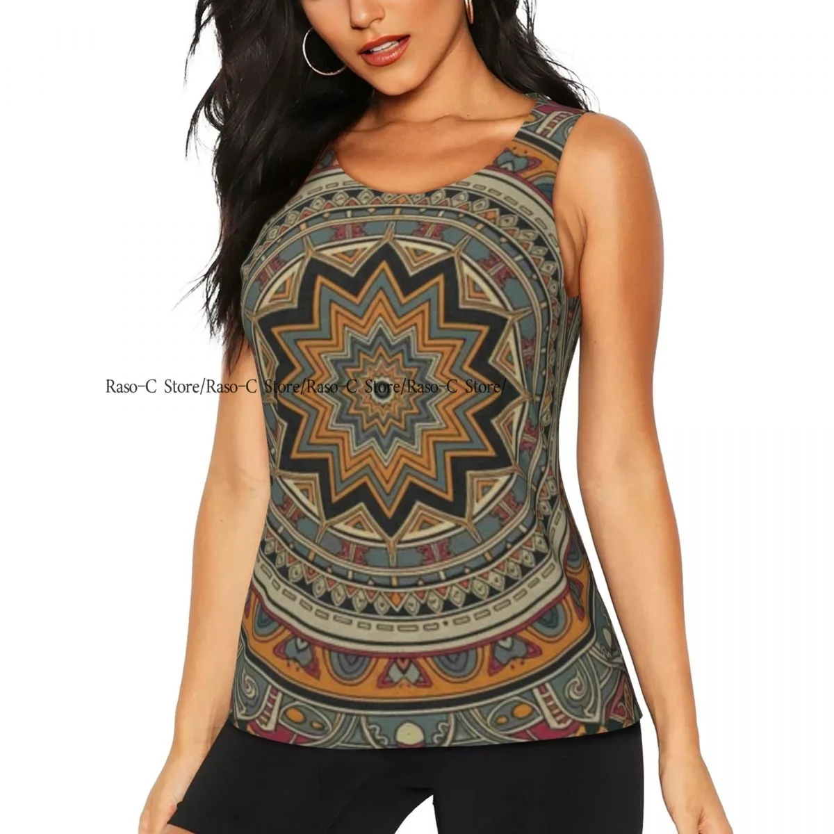Women's Workout Tank Tops Quick Dry Sleeveless Athletic Shirts Ethnic Floral Abstract Vintage Mandala Gym Yoga Tops
