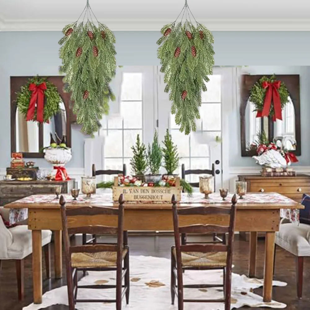 

2pcs Christmas Decoration Simulation Pine Tree Wall Hanging 78cm/30.7in Christmas Pine Swag With Pine Cones Holiday Decor