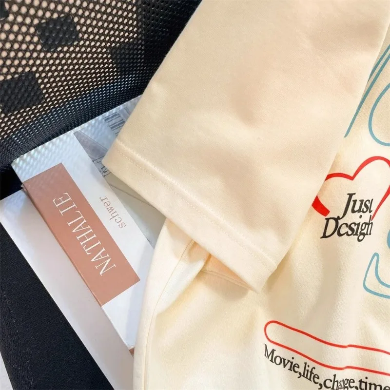 EBAIHUI Letter Printed Women's T-shirt Summer Loose Ladies Short Sleeved Tshirt Retro Casual Versatile Oversized Cute Tee