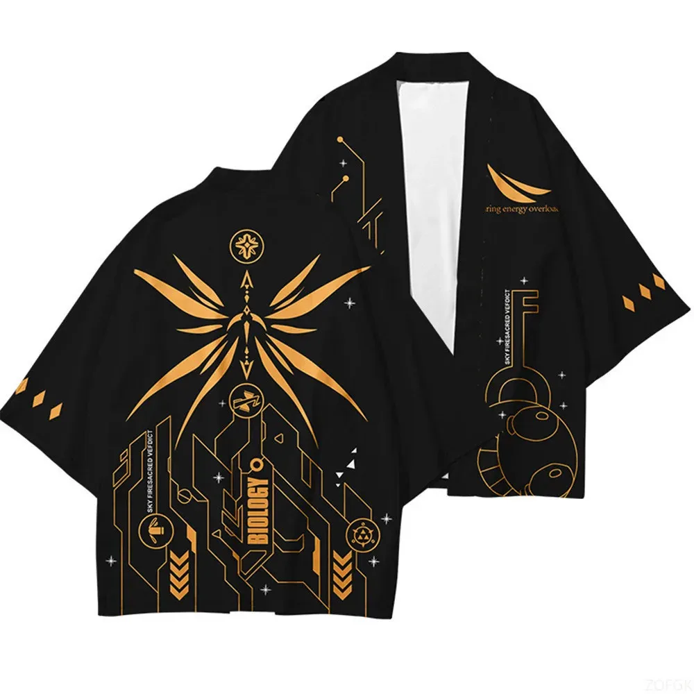 نمط جديد للرجال والنساء بنفس النمط جولة ليلية بيضاء Ukiyo-e محيطي كيمونو صيفي ثلاثي الأبعاد مطبوع رقميًا