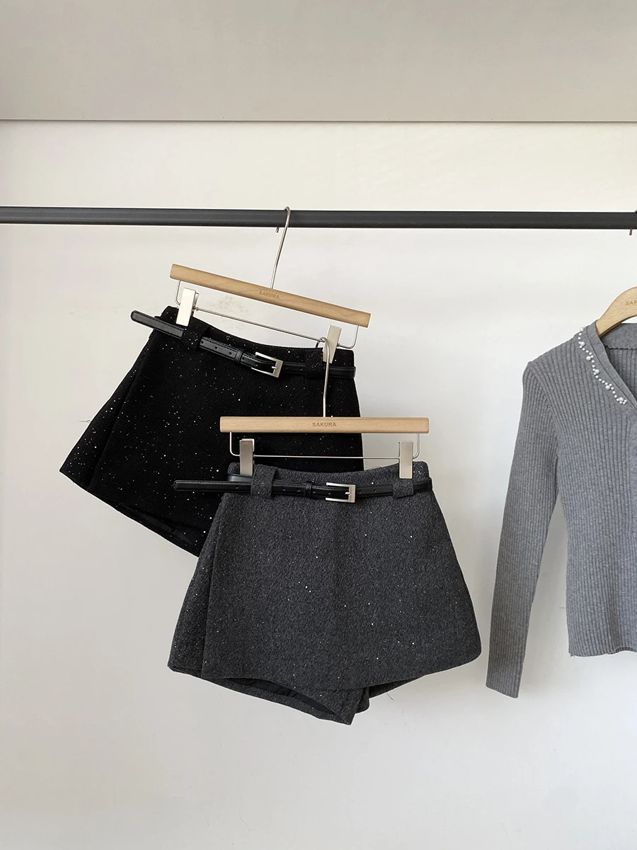 Retro Heavy Embellishment High Waist Cover Hip Half Skirt Pants Women's Autumn Winter New Fashion A-Line Short Skirt Pants