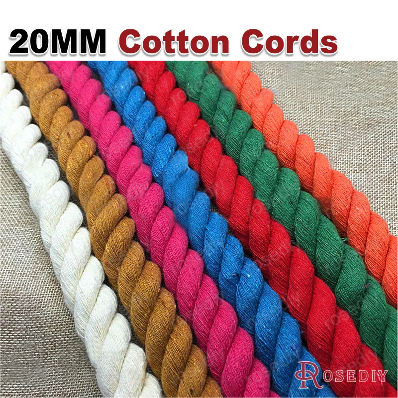(CA1003_1M)1 meter Rope, Buy multi packs without cutting, 8mm 10mm 20mm Colorful 100% Cotton Three Strands Twisted Cords