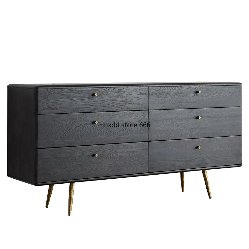 Solid Wood Chest of Six Drawers Chest of Drawers Bedroom Light Luxury Living Room Storage Cabinet Retro Mid-Ancient Locker