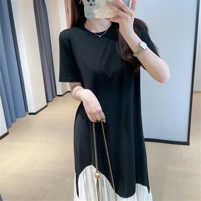 2025年夏 レディース向け ジャイアントスリム カジュアルTシャツスカート ミディアム丈 イレギュラーヘム フィッシュテールワンピース
