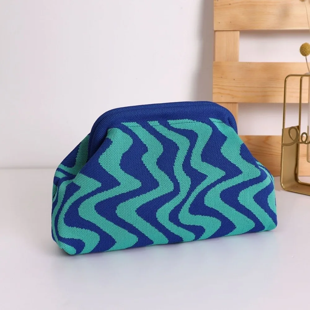 Portable Clip-on Design Makeup Bag Large Capacity Crochet Design Clutch Bag Knitted Bag Women