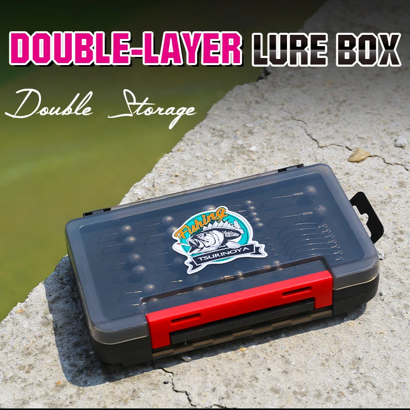 TSURINOYA Caja de señuelos impermeable doble capa ajustable