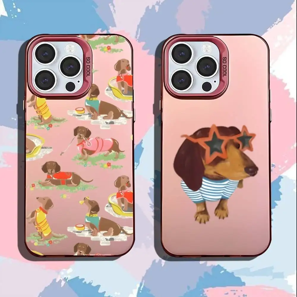 

Cartoon Cute Dachshund Phone Case For iPhone 17,16,15,14,13,12,11,Mini,Pro,SE,MAX Pink Matte Silicone Cover