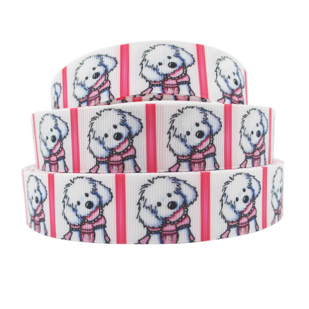 5 Yards Multi Size Dog Puppy Printed Grosgrain Ribbons DIY Hair Bow Accessories Gift Wrap Ribbon For Home Decoration,5Yc8978