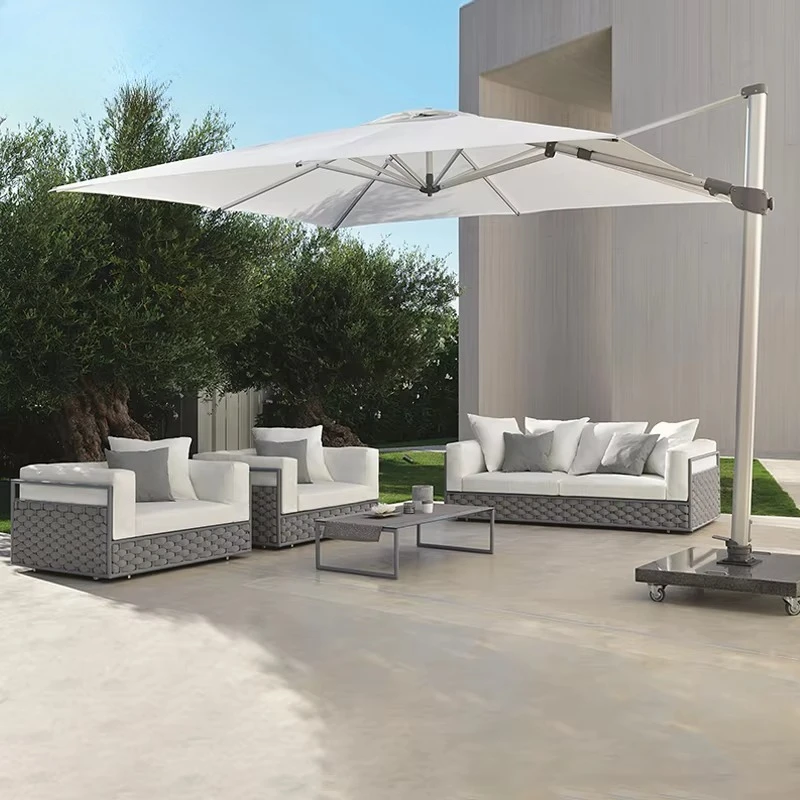 #Courtyard Garden Outdoor Rope Weaving Sofa Villa Patio Coffee Table Set Hotel Resorts All-weather Waterproof Metal Furniture