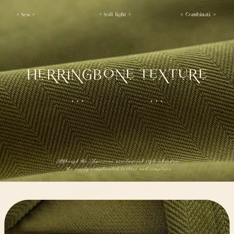French Olive Green Chenille Blackout Curtains for Living Room Bedroom Herringbone Pattern Modern Luxury Custom Window Drapes