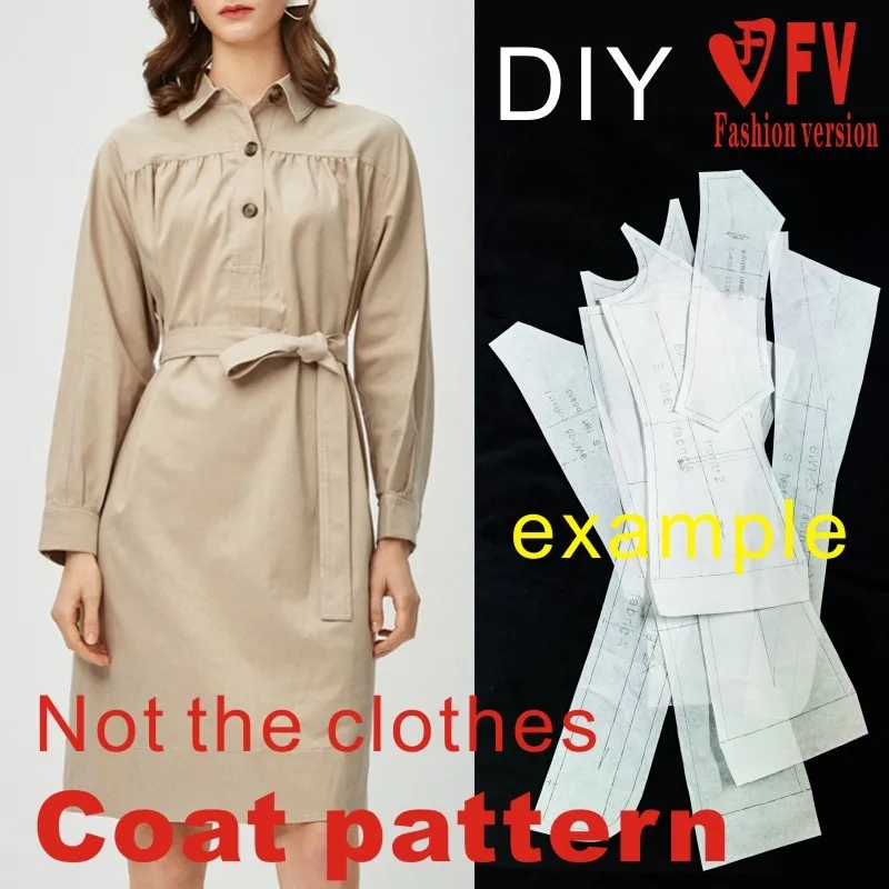 Pattern making female soil stand-up collar mid-length coat windbreaker pattern 1:1 clothing cutting design drawing BFY-327