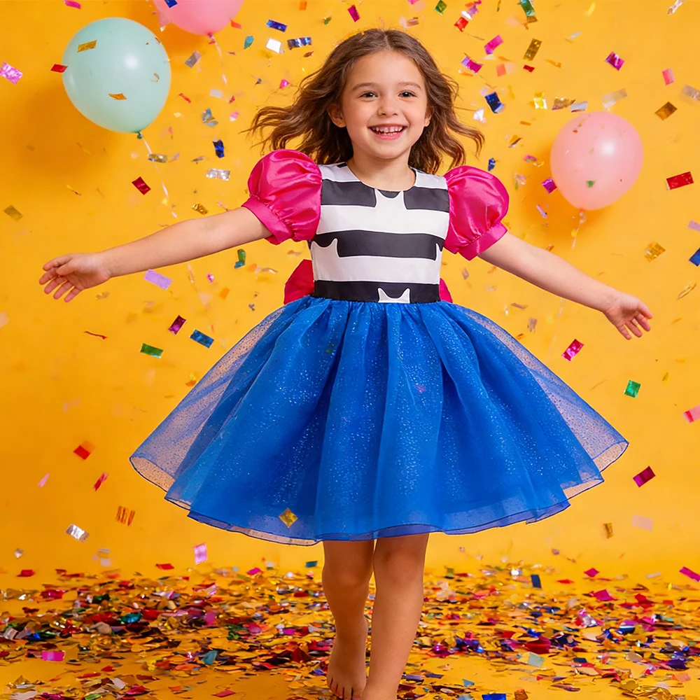Prinzessinnenkleid mit Puffärmeln für Mädchen Gaby Puppen-Cosplay-Kostüme Karnevalsoutfits Kinder-Netzkleid Flauschiges Geburtstagskleid