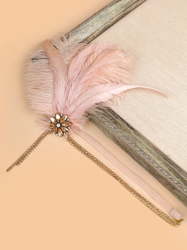 1920s Women Flapper Feather Crystal Headband Great Gatsby Headdress Vintage Party Costume Dress Hair Accessories