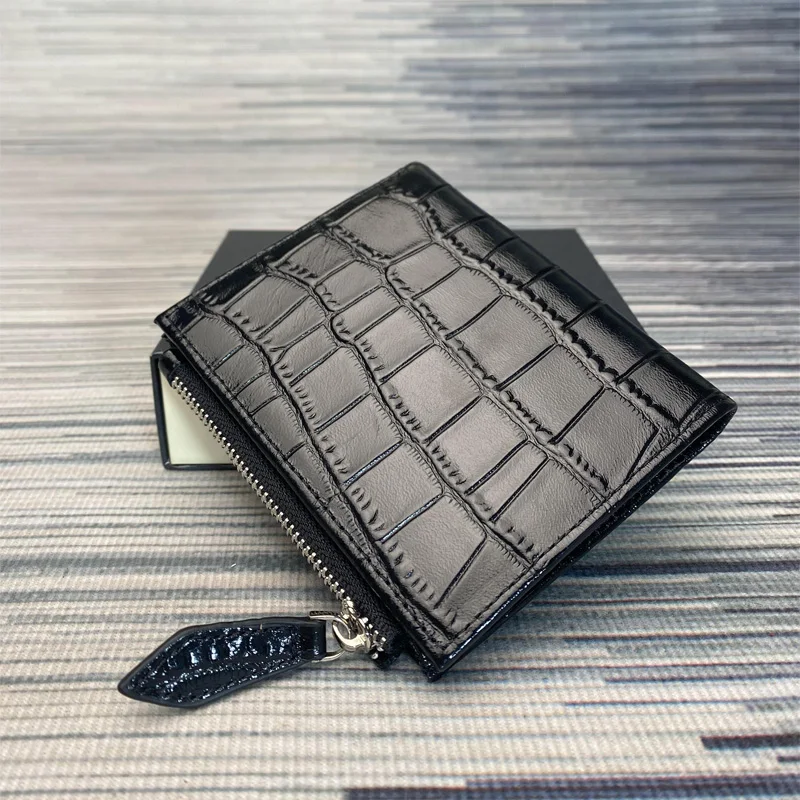 Men\'s wallet Genuine Leather Classic Crocodile Pattern wallets business CardHolder Zip coin purse for Women Purse гаманець