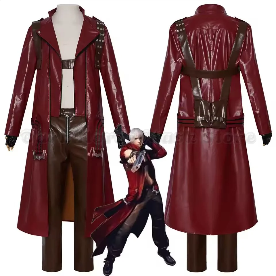 

Anime Cosplay Costumes Dante Men's Uniform Red Long Poncho Jacket Set Halloween Carnival Costumes Disguise Resistance Stage Wear