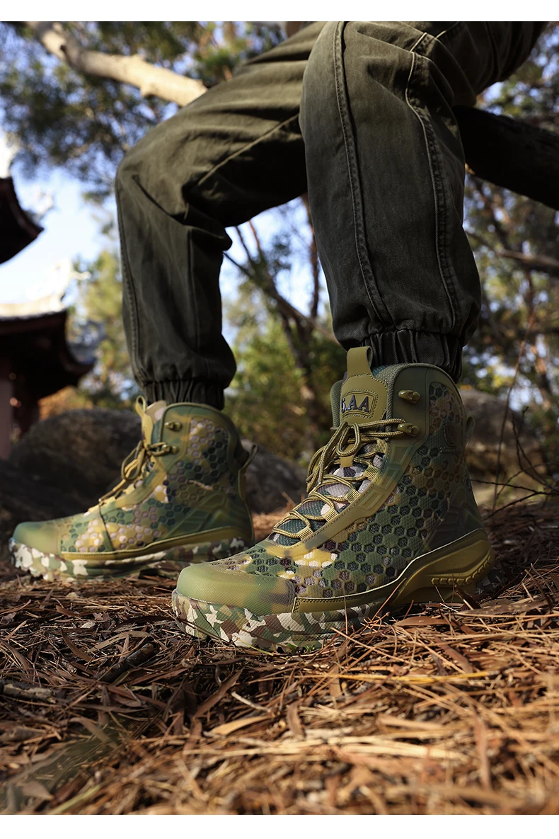 Neue Hochwertige Leder-Arbeitsstiefel für Herren, Hohe Herren-Wüstenkampfstiefel, Rutschfeste Outdoor-Wanderschuhe, Herren-Motorradstiefel – Detail 14