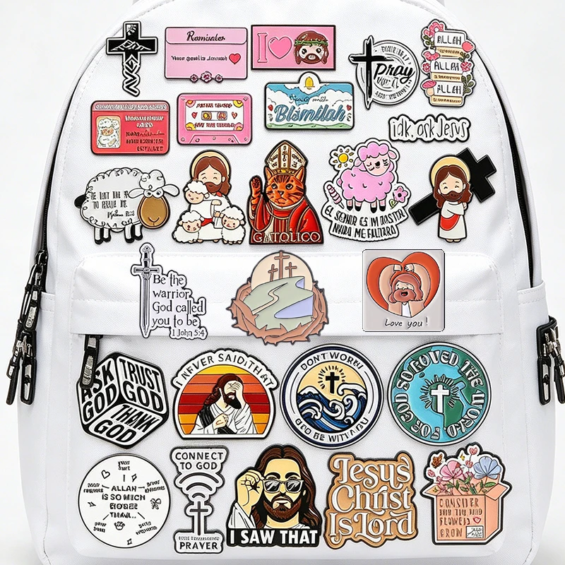 

31 Style Religious Belief Series Enamel Pin Jesus The Lord is My Shepherd Funny Spanish Bible Sheep Brooches Badge Jewelry Gift