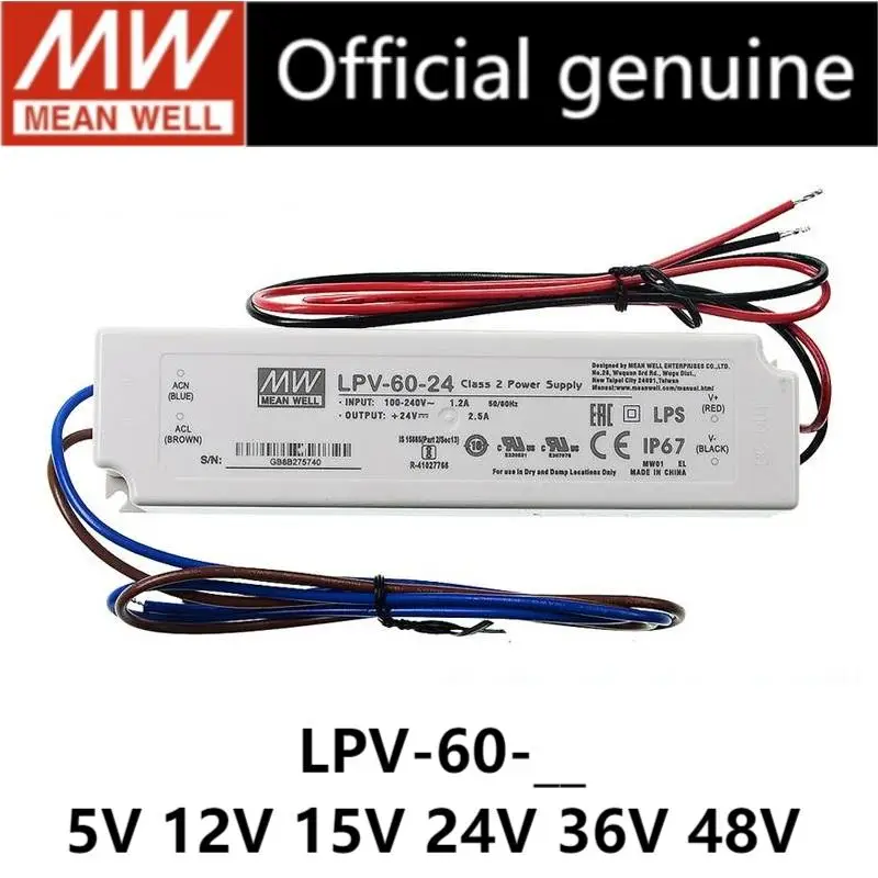 Alimentatore LED meanwell LPV-60 LPV-60-5 | 5V LPV-60-12 | 12V LPV-60-15 | 15V LPV-60-24 | 24V LPV-60-36 | 36V LPV-60-48 60W