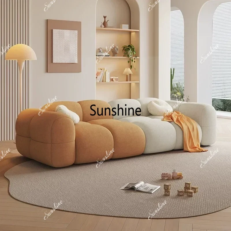French Creamy Style Velvet Puff Sofa Living Room Sofa Set Modern Light Luxury Hotel Straight Row Free Combination Lazy Sofa