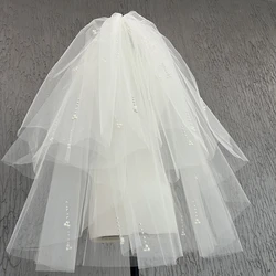 New Arrival Two Layers Short Wedding veils Beaded Pearls Ivory Bridal Veil velos de novia lujo 2026 Wedding accessories