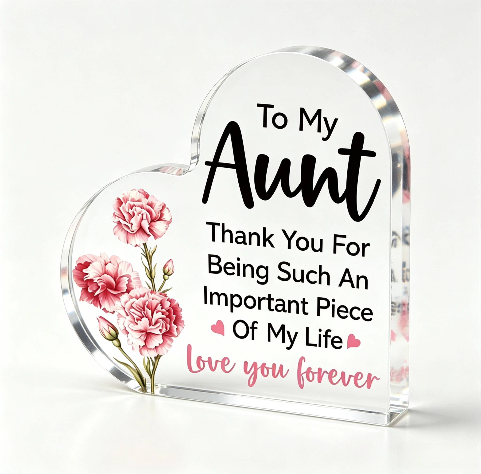 Soft Pink Carnation Heart‑Shaped Acrylic Plaque, Loving Appreciation For Aunt Desktop Home Ornament