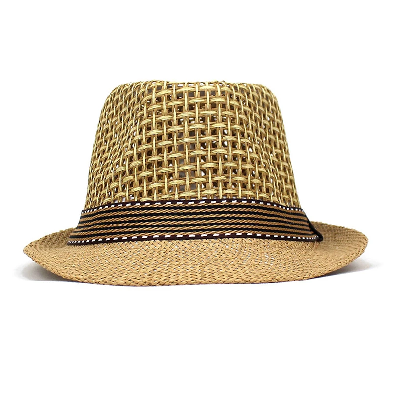 British Men Beach Sun Hats Summer Cowboy Fedora Retro Jazz Hat Breathable Straw Caps Outdoor Panama Man Gentleman Holiday Sunhat