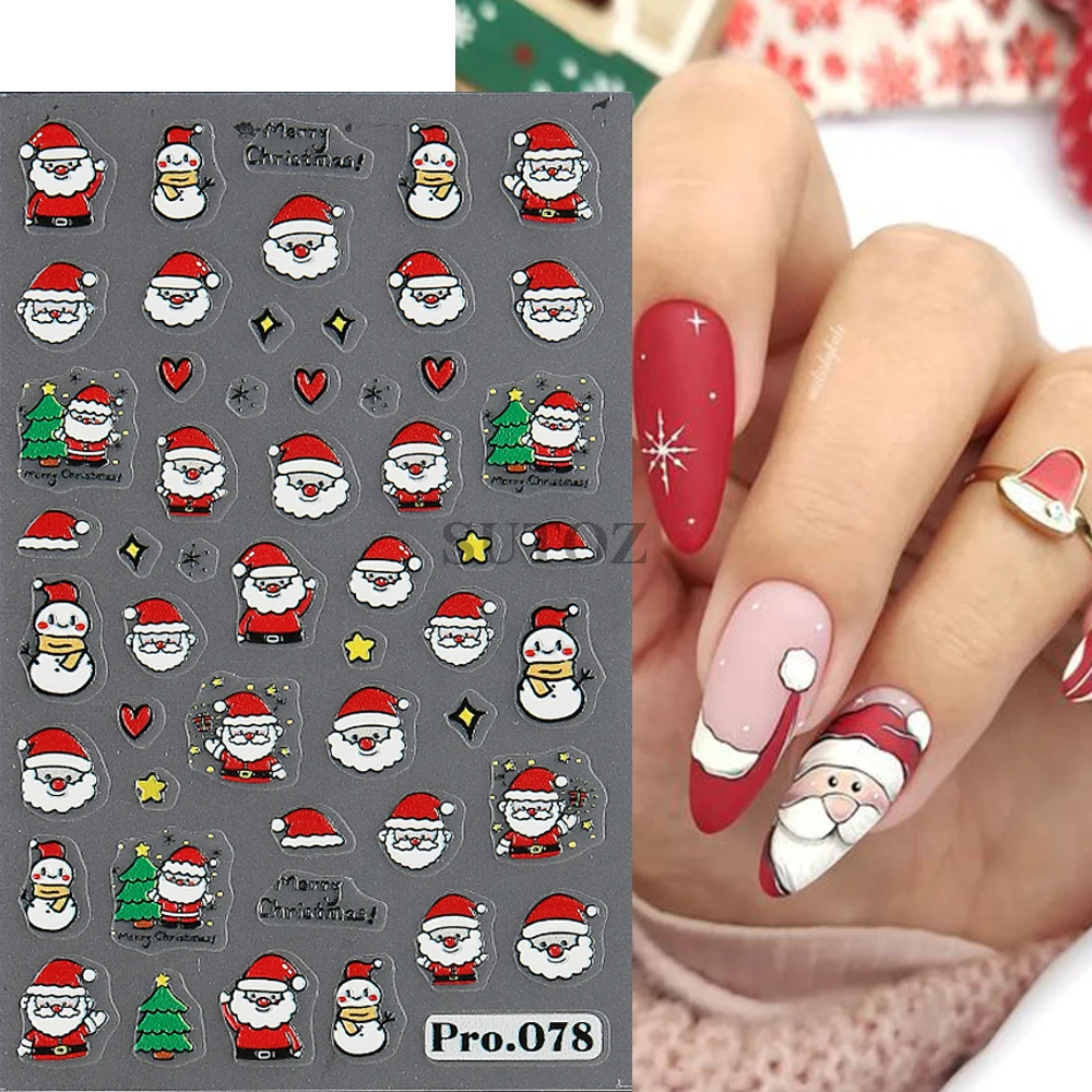 Santa Claus Nail Stickers Winter Christmas Design Nail Decals Cute Cartoon Deer Gingerbread Man Sliders New Year Manicure LEBPRO