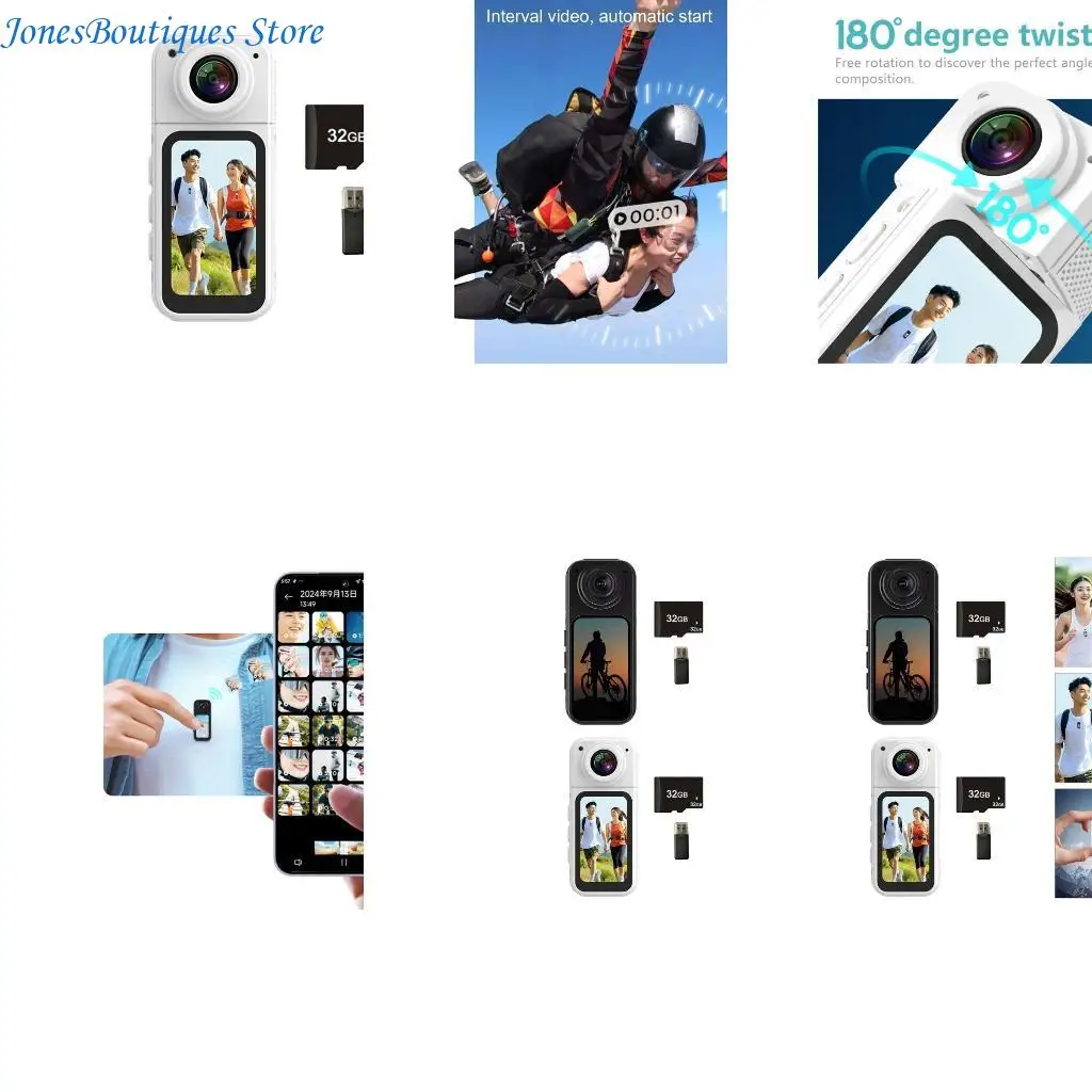 1080P Thumb Action Camera Mini Body Cameras Wearable Pocket Vlogging Device for Capturing Videos Cycling Environment W8KE
