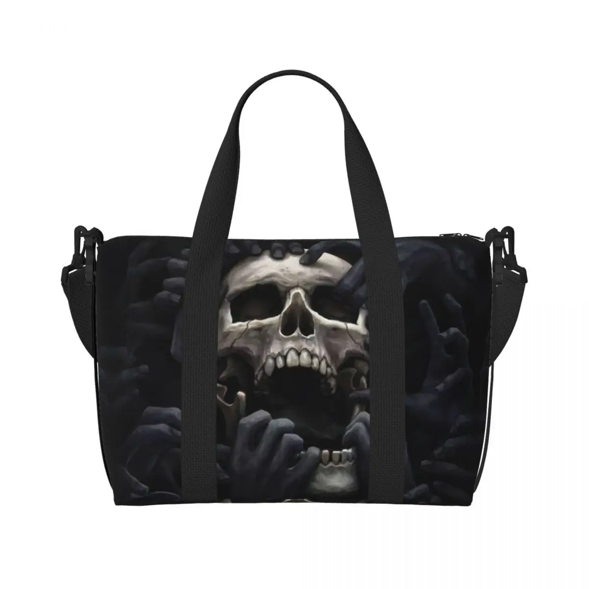 

Custom Evil Hands Skull Tote Bag Women Large Capacity Halloween Gothic Skeleton Beach Gym Travel Bags
