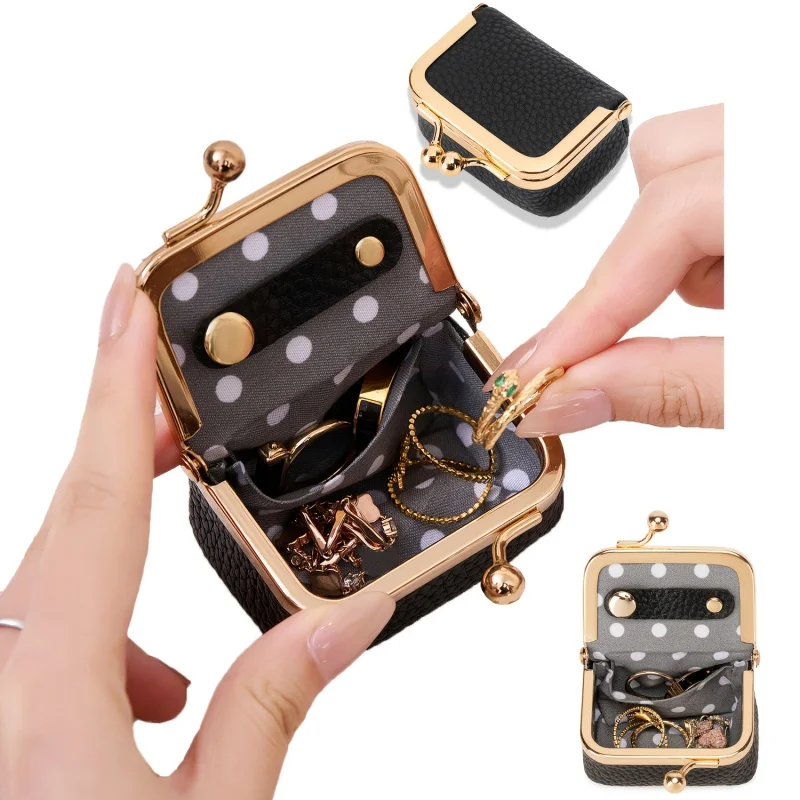 Mini Leather Coin Purse – with Gold Clasp, Small Jewelry and Earphone Pouch for Women, Cute Colorful Wallet for Daily Use view 2