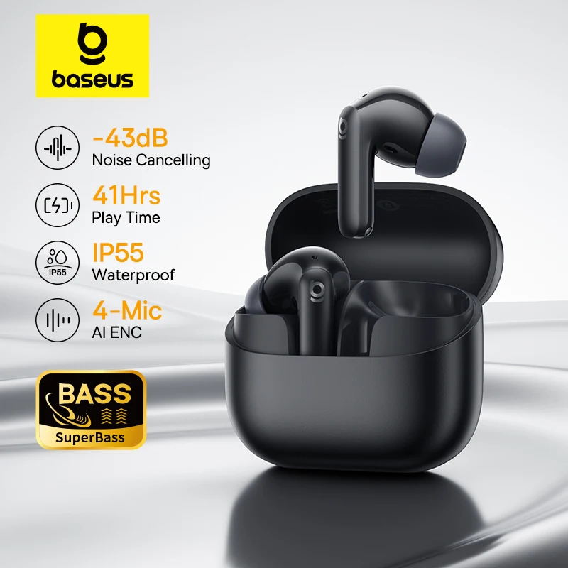 Baseus Bass EP10 NC -43dB Noise Cancelling ANC True Wireless Earbuds Bluetooth 6.0 In-Ear Wireless Earphones 4-Mics ENC Ear buds