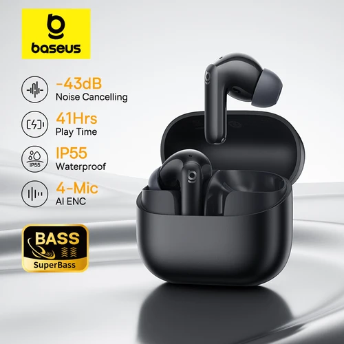 Imagen 1 del producto Baseus Bass EP10 NC -43dB cancelación de ruido ANC auriculares inalámbricos verdaderos Bluetooth 6,0 auriculares inalámbricos intrauditivos 4 micrófonos ENC