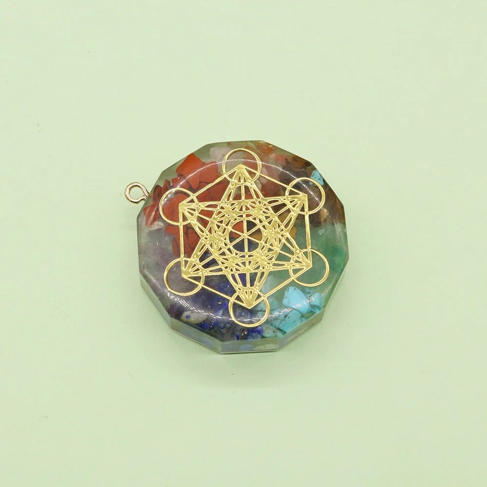 Natural Stone Chakra Pendant Round Charm Healing Spiritual Energy Orgone Pendant Used for DIY Jewelry Necklace Accessories Gifts