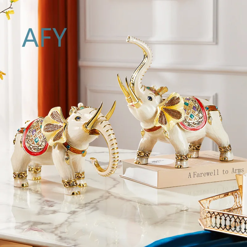 Enameled Elephant Decor for Luxury Living Room Entrance TV Stand Wine Cabinet Feng Shui Wealth Attracting Ornament for
