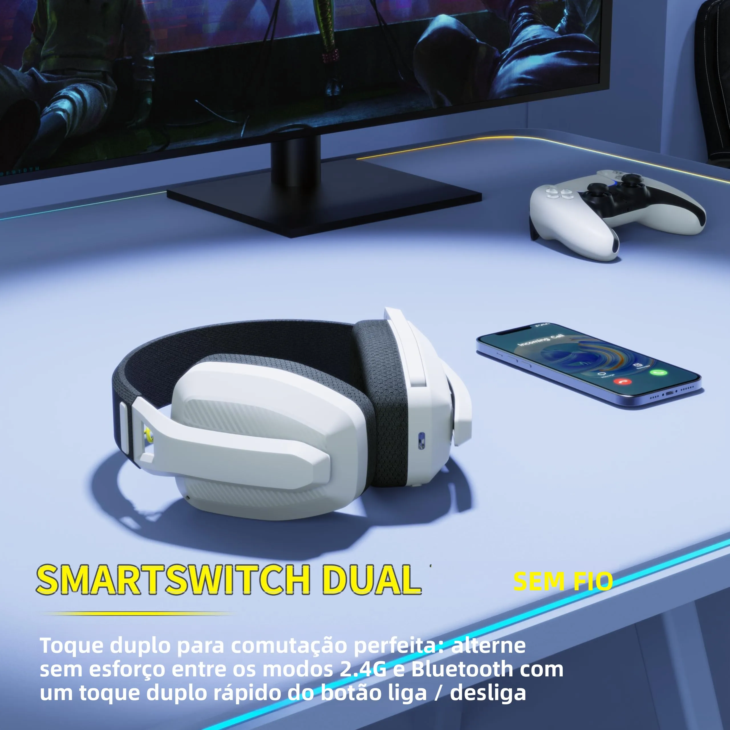 BINNUNE BW06 fones de ouvido bluetooth gamer com microfone para ps5 ps4 pc mac playstation sem fio 2.4ghz gaming fone de ouvido com microfone — foto 2
