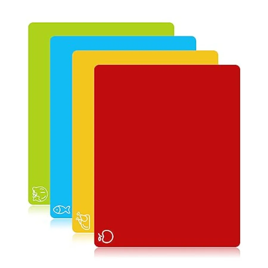 

4 Pieces Flexible Cutting Boards, BPA Free Plastic Cutting Boards for Kitchen, Non Slip Cutting Mat for Meat and Vegetables