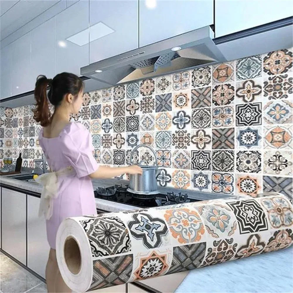 40cm European style Oil Proof Kitchen Stove Furnitur Wall Stickers Self Adhesive PVC Bathroom Tile Waterproof Cabinet Wallpaper