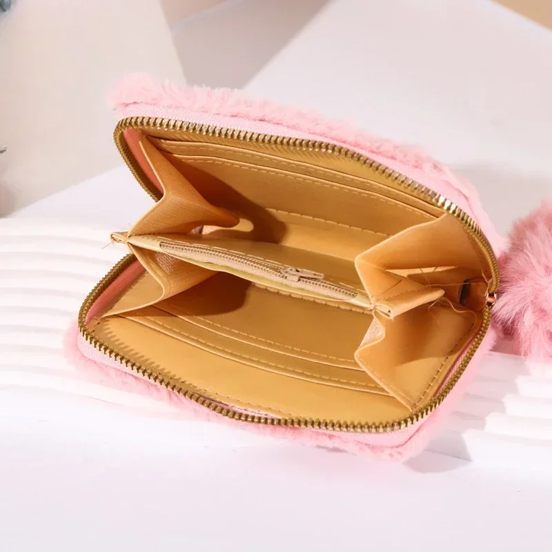 Meninas bonito de pelúcia coração impressão carteira crianças zíper moeda bolsa com titular do cartão saco embreagem mini bolsa moeda bolsa cartão carteira