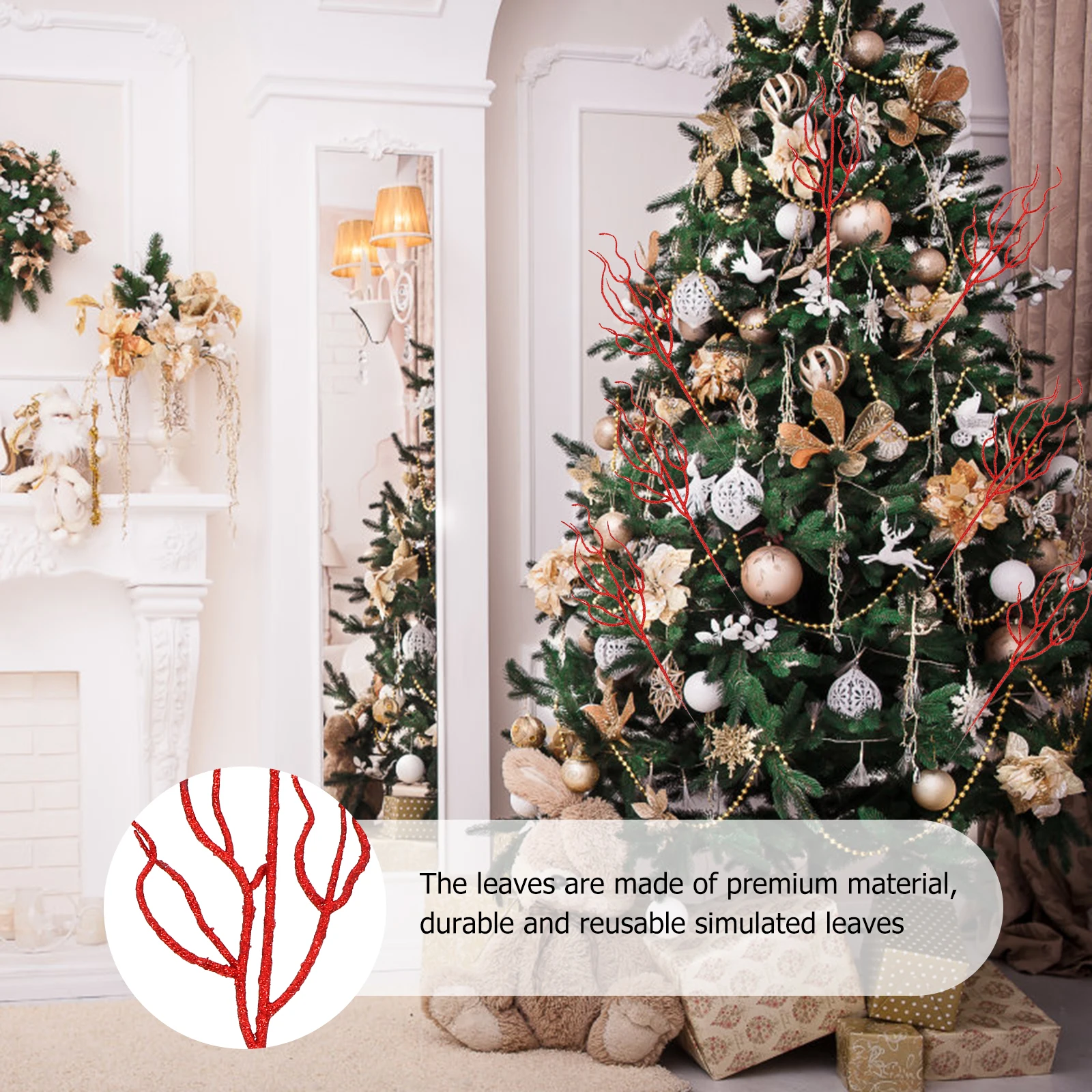 

10Pcs Glittered Leaf Ornaments Durable Reusable Simulated Foliage Christmas Tree Wreath Party Decoration Photo Prop Elegant Gift