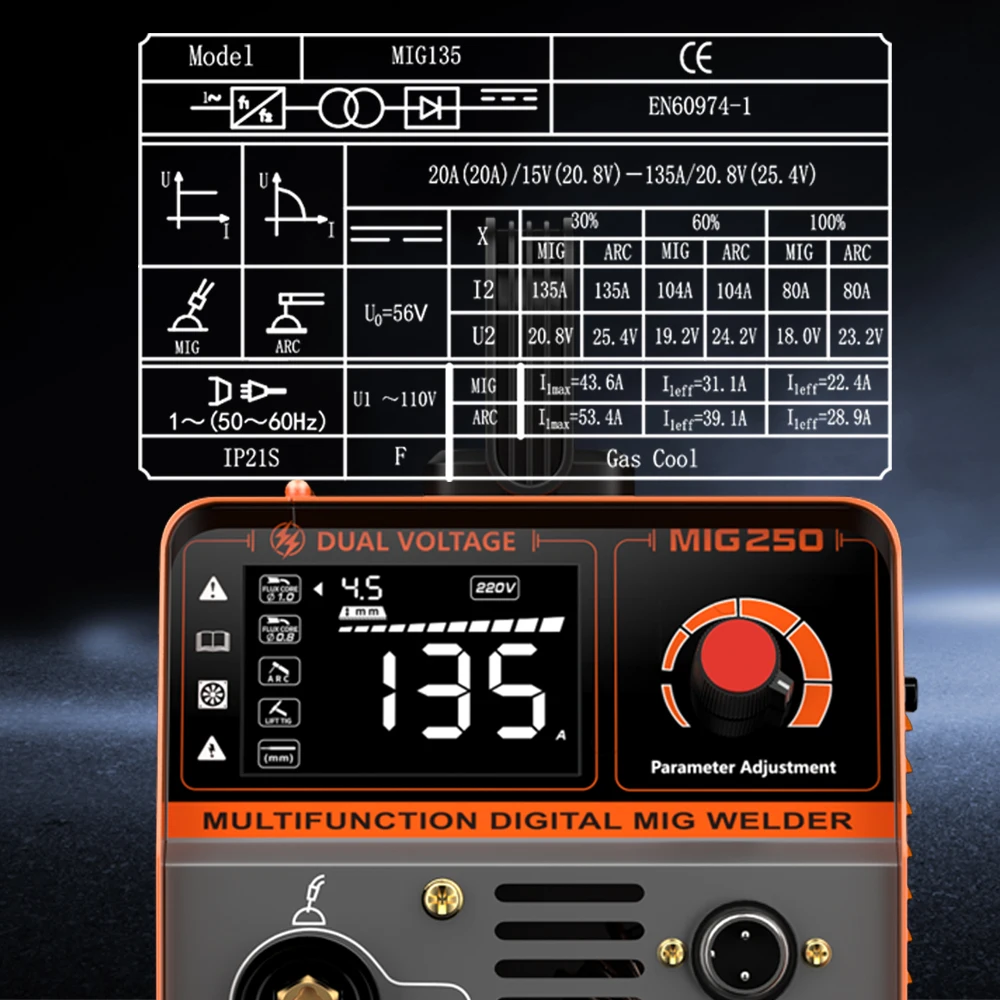 FEIFANKE MIG135 saldatrice MMA/GASLESS MIG/LIFT TIG 120A saldatore Flux Core saldatore per acciaio al carbonio acciaio inossidabile
