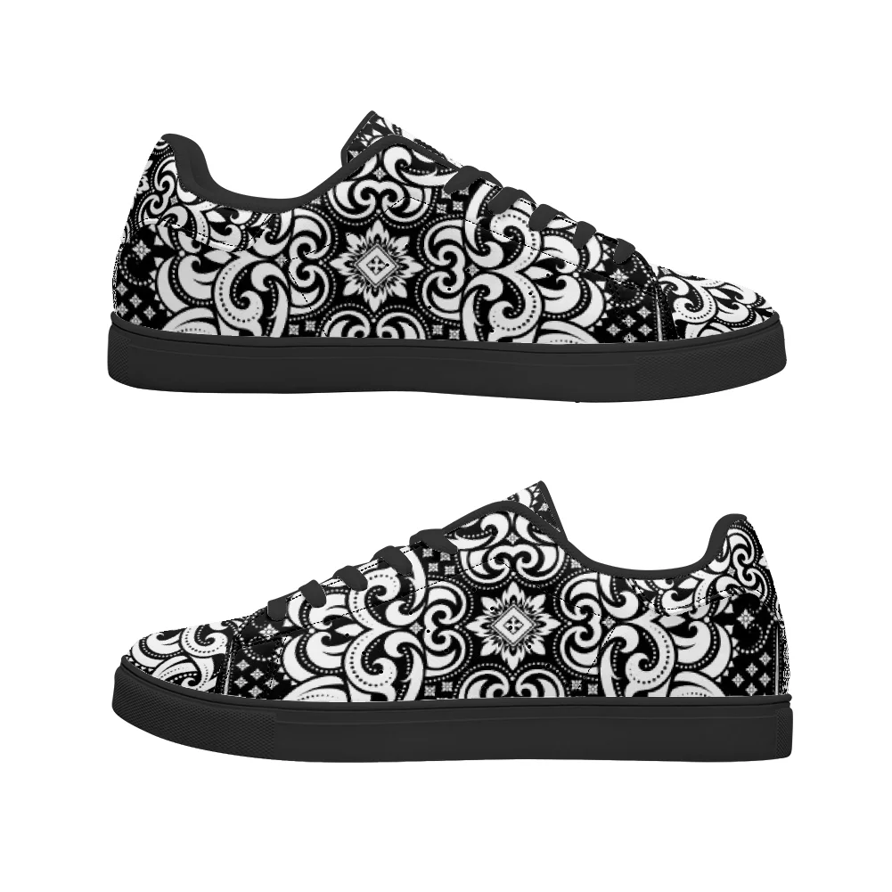 

Black and ornate floral pattern black background casual shoes fashion shoes campus sneakers sport shoes